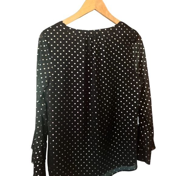 TALBOTS Black Metallic Silver Polka Dot Bell Sleeve Top Sz MP - Picture 5 of 5